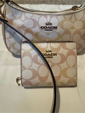 Coach Teri Mini Signature Canvas Cross Body Bag with Matching Snap Wallet